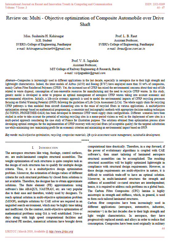Review on:  Multi  - Objective  optimization of Composite Automobile over Drive  Shaft